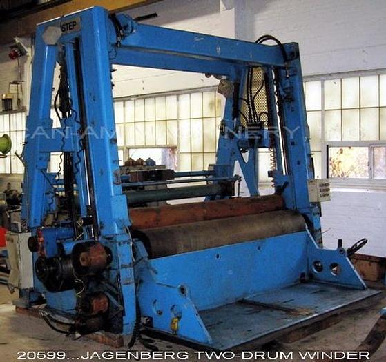 Used Jagenberg VARI-STEP 30 Two-Drum Winder, 2400 Mm Nominal Trim Width, 2000 Fpm, 100 Mm/3.94" Min. Slitting Width, (5) Jagenberg Shear Cut 200Mm Top Slitters, 3.94" Min Slitting Width, 24" Dia X 100.4" Face Back Drum, #20599