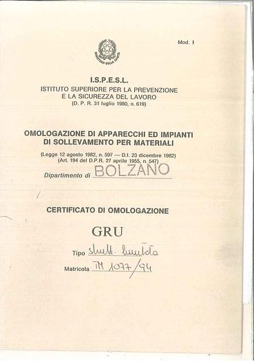 Usato GRU A BANDIERA USATA SBRACCOI 6 METRI  1000KG