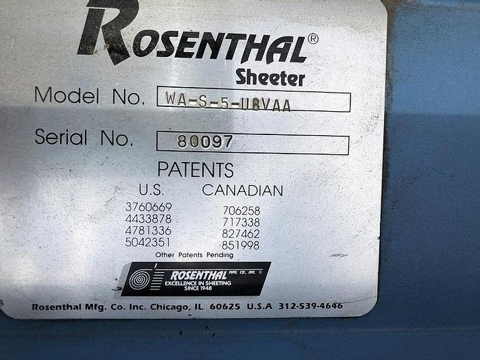 Used 60" ROSENTHAL SHEETER WA-S-5-UBVAA W/ 6" AIR CHUCKS