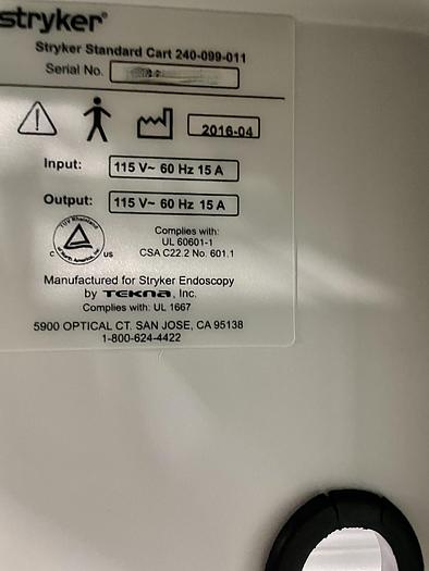 Used STRYKER STANDARD VIDEO CART, ENDOSCOPY  240-099-011