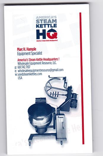 Used VULCAN #GL60E 60 GAL. NAT. GAS STEAM KETTLE WITH S/S COVER, 1.5" TANGENT DRAW OFF VALVE, only @ AMERICA'S STEAM KETTLE HEADQUARTERS ! (STOCK #573).