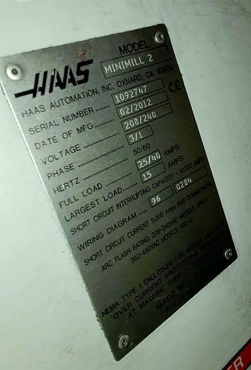 Used 2012 HAAS Mini Mill 2 CNC Vertical Machining Center  ***Low Hours***
