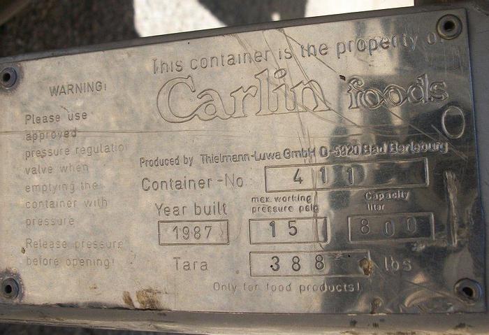 Used Bin, 28 CF, 304 S/st, 38" x 34", 211 Gal, Liquid, Tote, #L741303