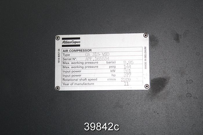 Used Atlas Copco GA 315  VSD Air Compressor #39842