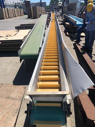 Used 40' Long x 12'' Wide  Stainless Steel Flighted Belt Conveyor