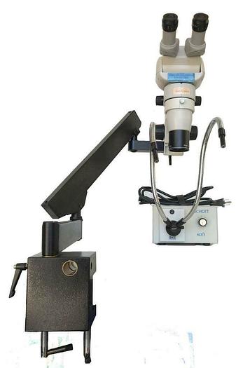 Used Scienscope CMO-BHE Microscope w/ SB-FX-01 Articulating Arm, Light Source (7547)R