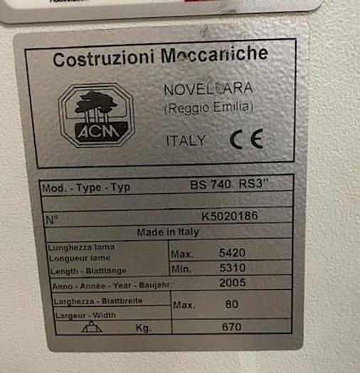 Used ACM bandsaw BS 740 RS3, with feeding unit
