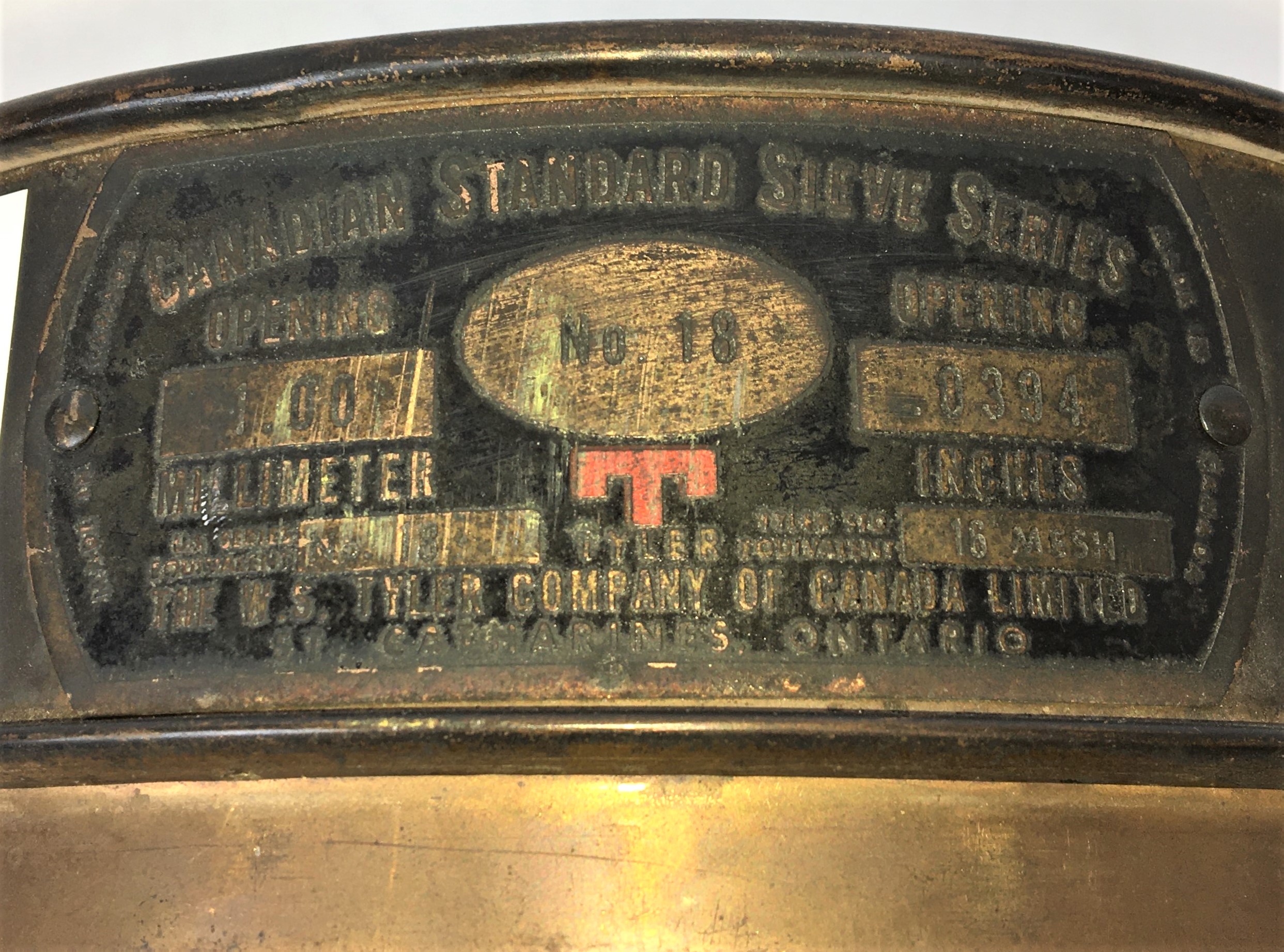 Used Tyler #18 Brass 8" Sieve