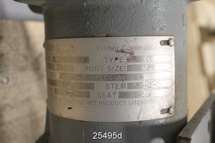 Used Fisher CE Steam Control Valve, 1", Ce Body Style, Nickel-Copper Body, Nickel-Copper Shaft, Nickel-Copper Plug, Nickel-Copper Seat, Class Cl600, Port Size 3/4", Travel 3/4", Type 667 Actuator, Size 30, 3582 Positioner #25495