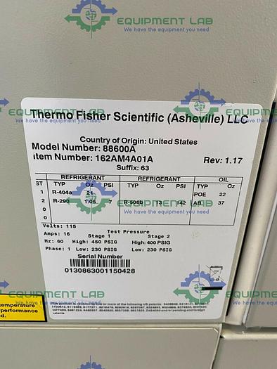 Used Thermo Scientific 88600A -86C Upright Ultra-Low Freezer 28.8 Cu Ft 115V