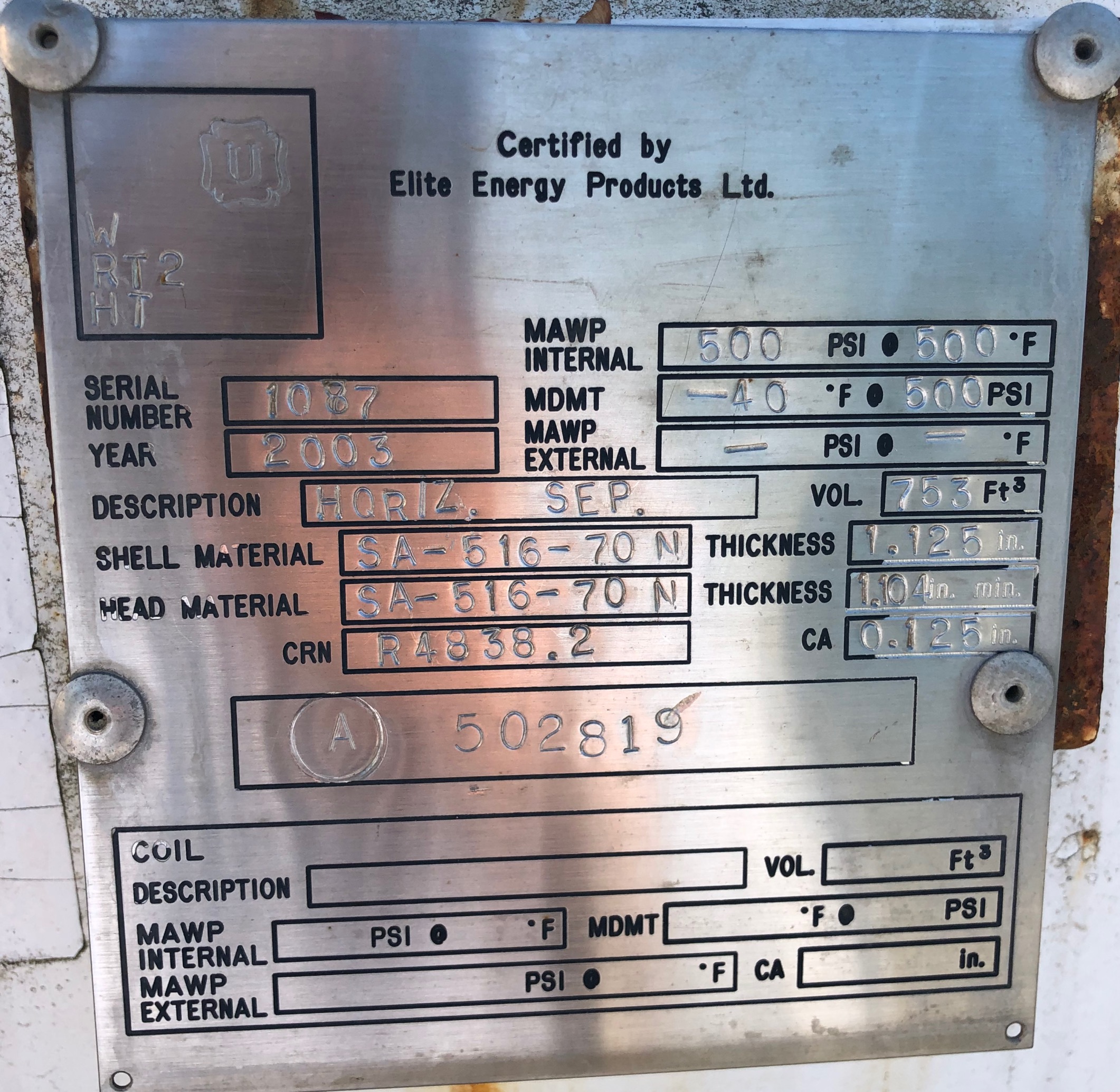 Used Separator, Horizontal, 4P, 78"x15', 500#