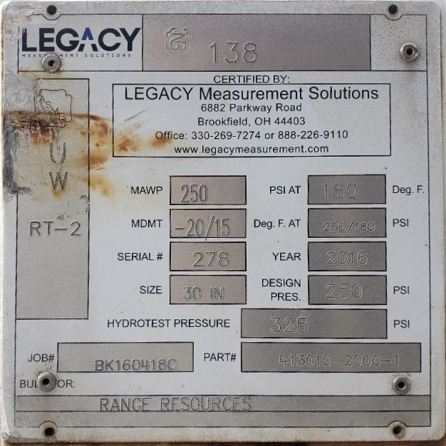 Used Separator, Horizontal, 3P, 30" x 10', 250#