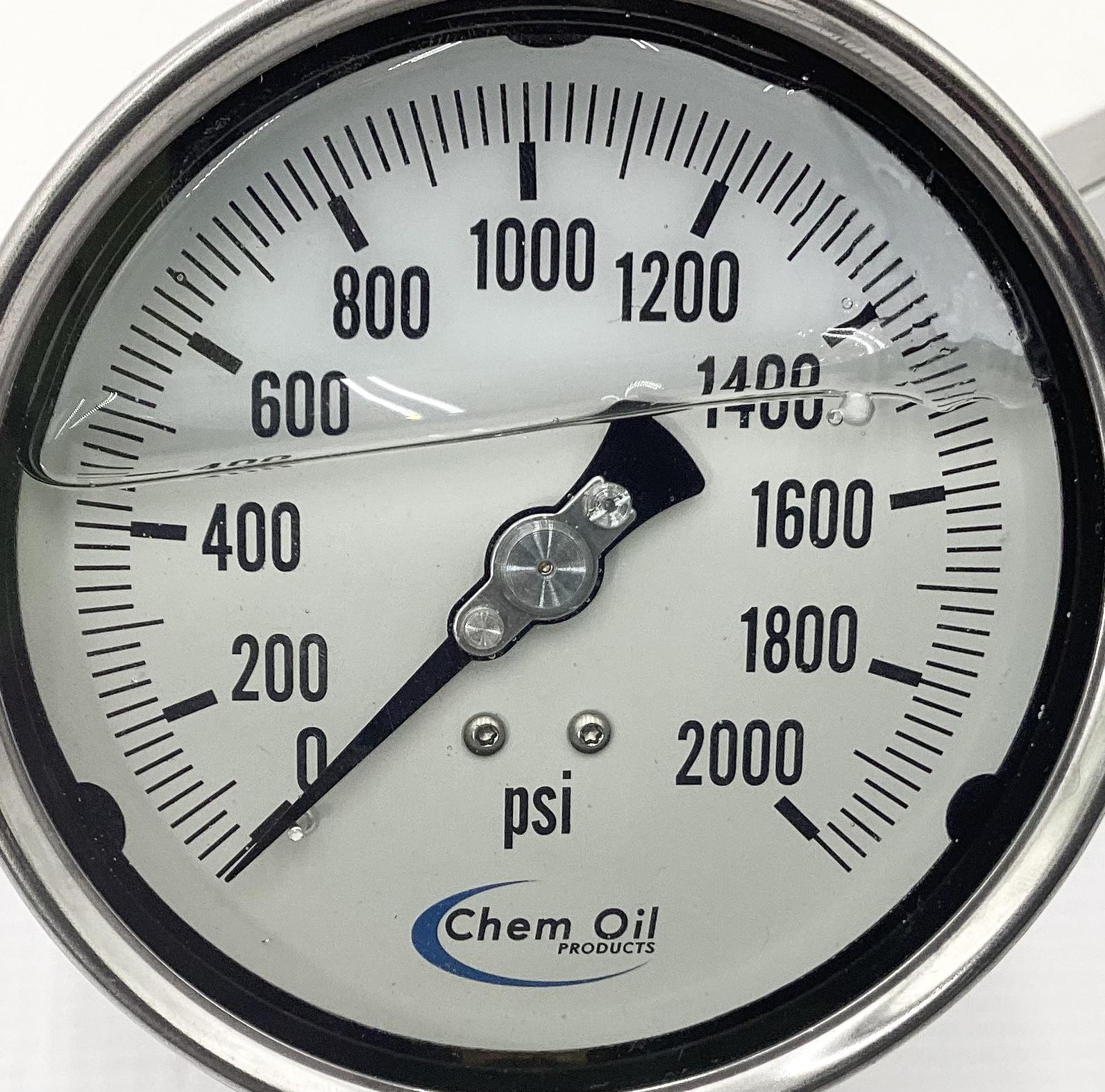 Gauge, Pressure, Liquid Filled, 1/2"x4", 0-2000#