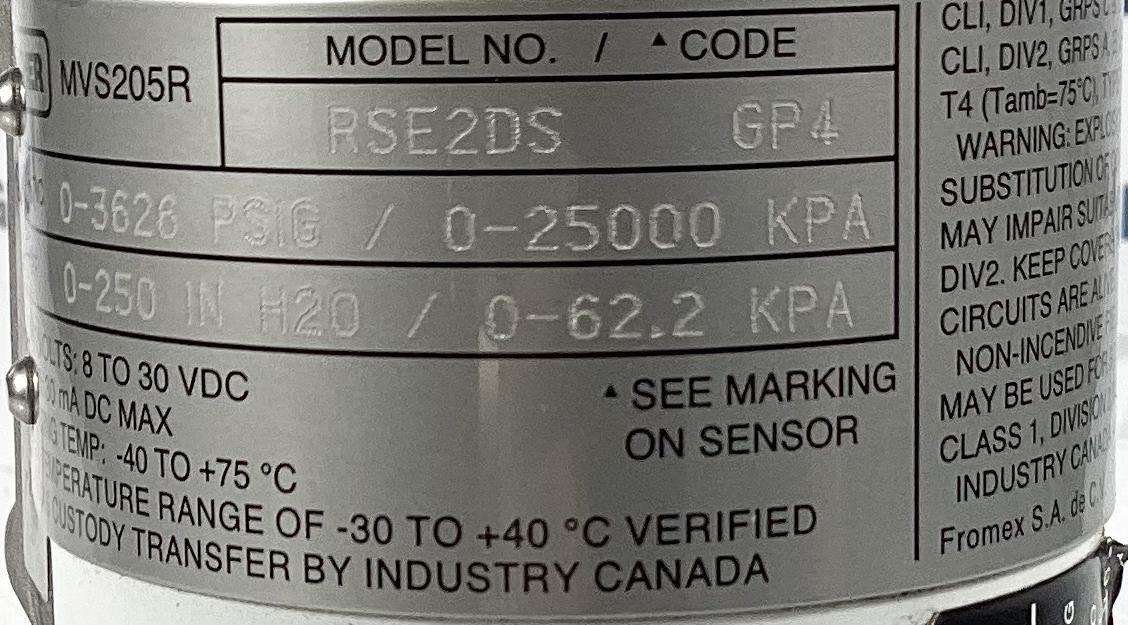 Sensor, Pressure, Fisher, MVS, 1/4", 3625#