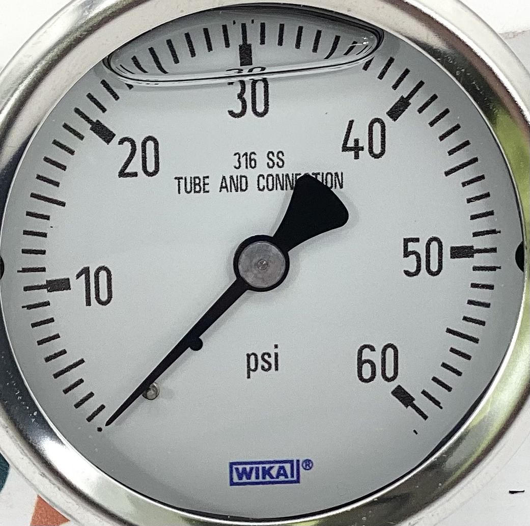 Gauge, Pressure, Liquid Filled, 1/4"x2-1/4", 0-60#