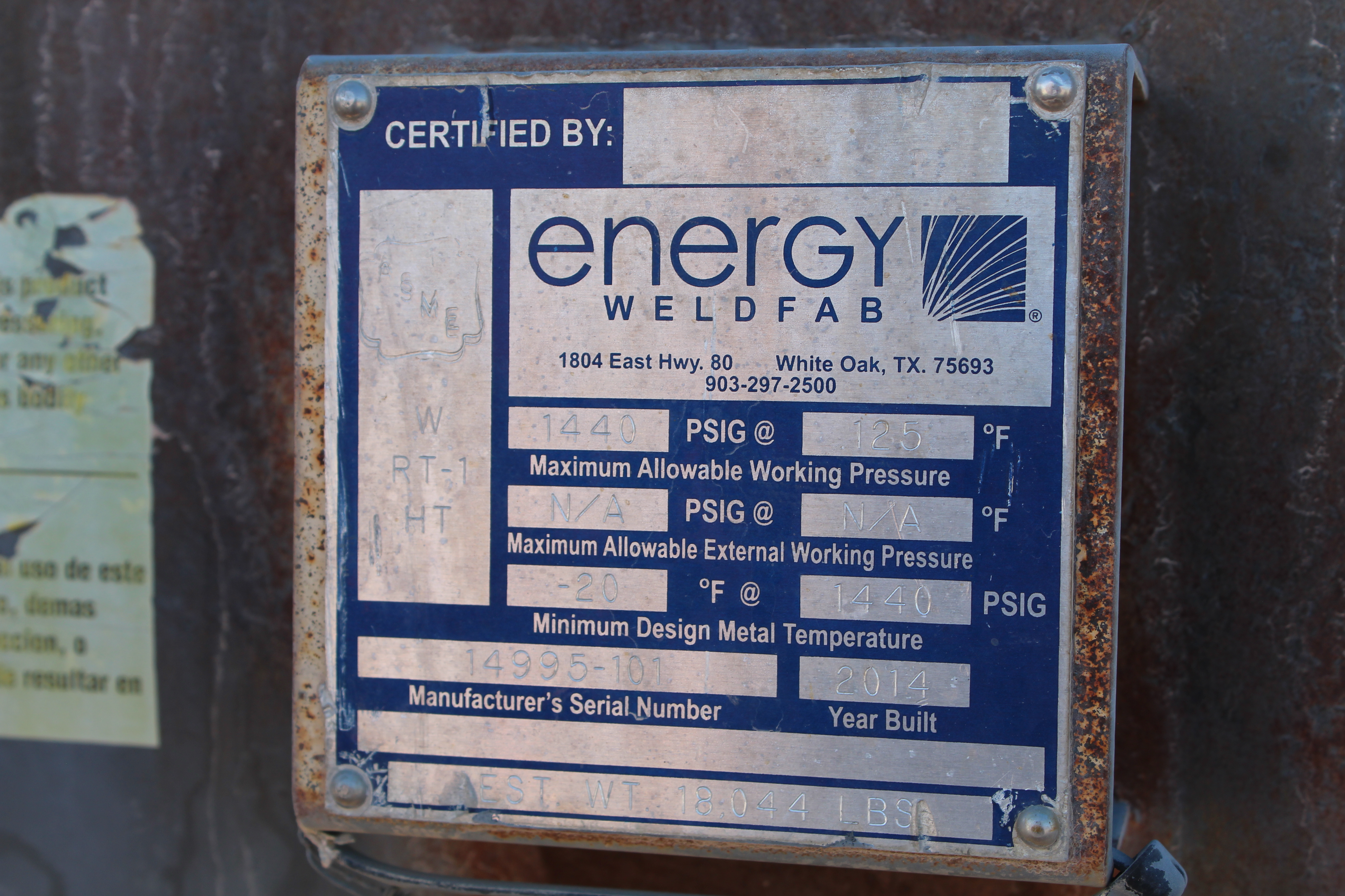 Used 2014 Energy Weldfab 48"x10', 1440#