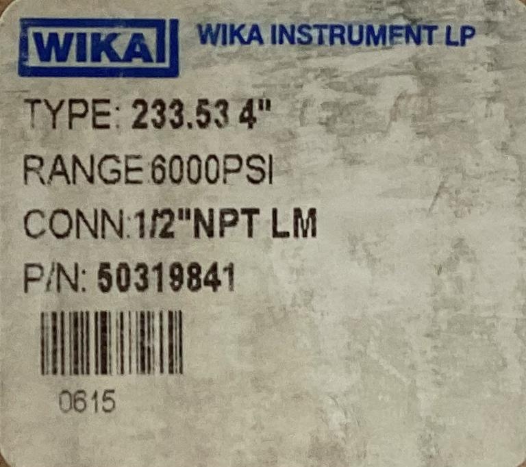 Gauge, Pressure, Wet, 1/2"x4", 0-6000#