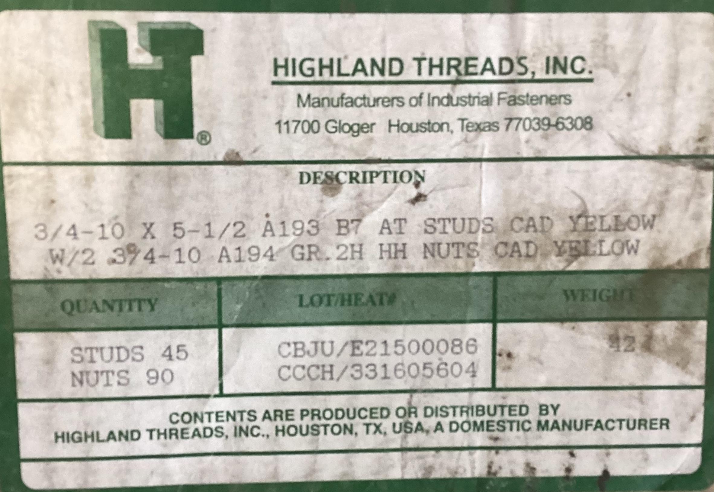 Stud, THD, 3/4"-10x5-1/2", Cadmium