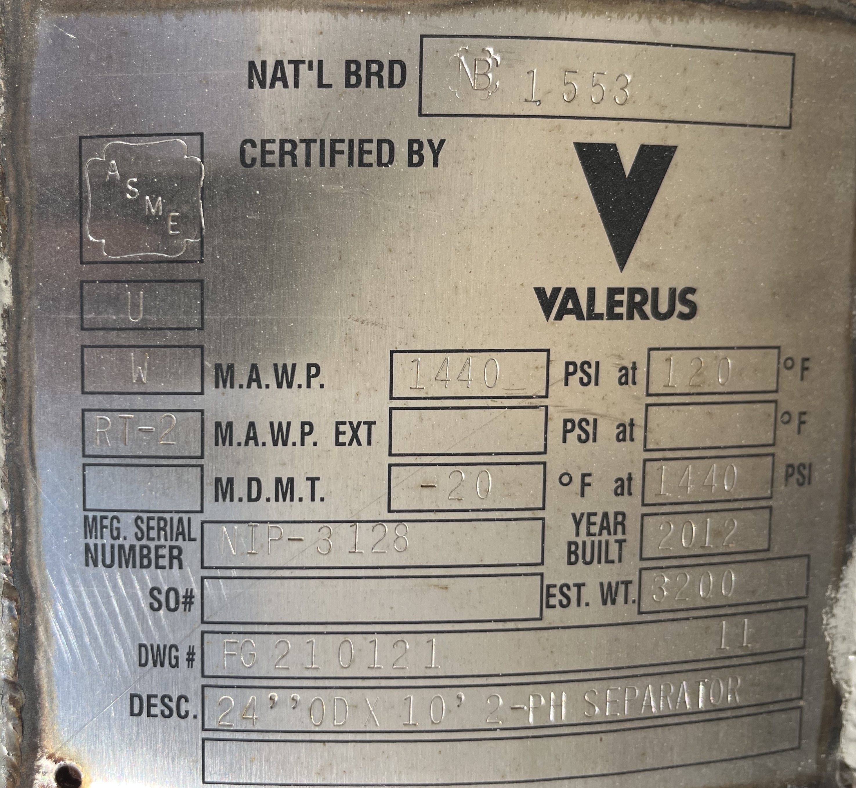 Used Separator, Vertical, 2P, 24"x10', 1440#