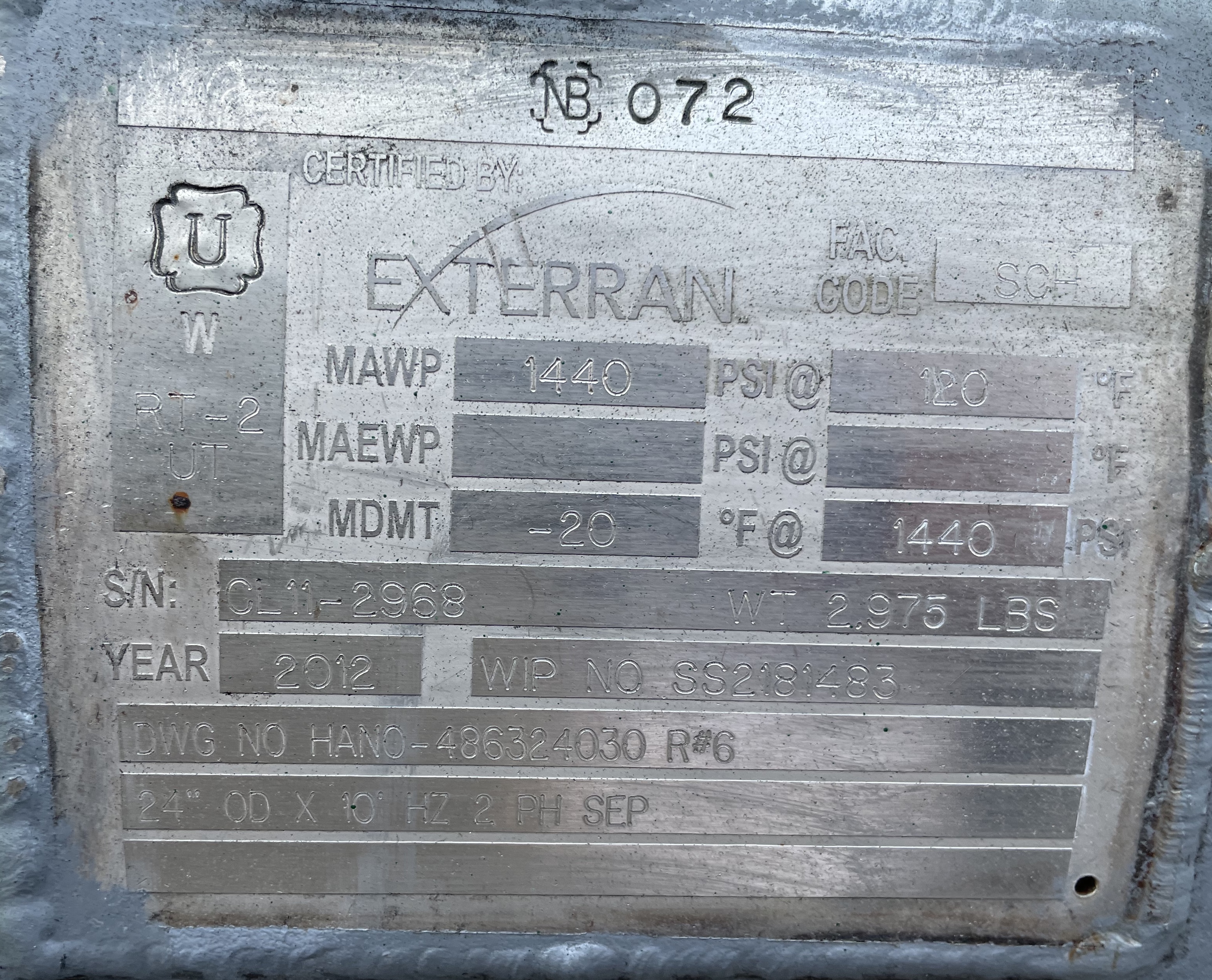 Used Separator, Horizontal, 2P, 24"x10', 1440#