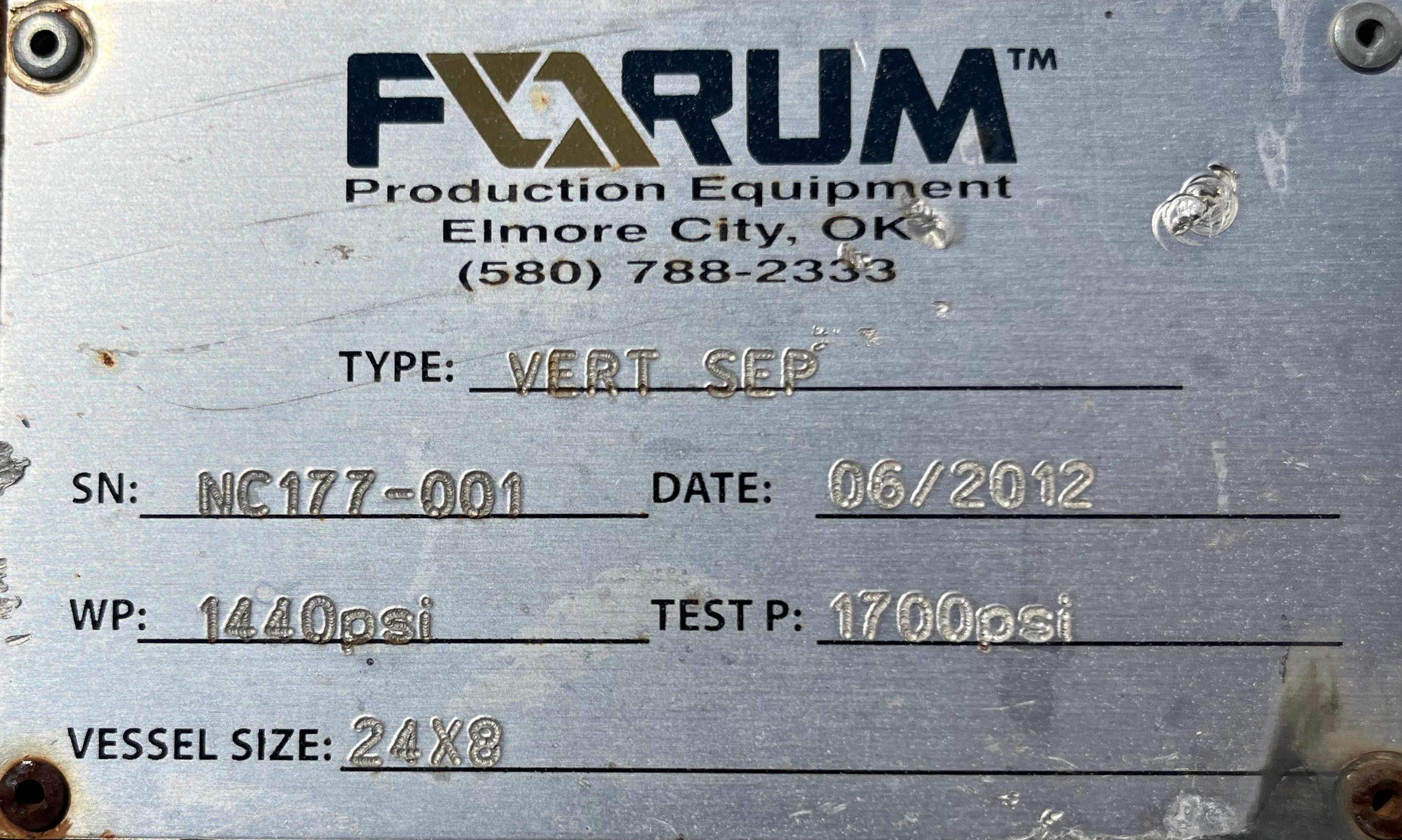 Used Separator, Vertical, 2P, 24"x8', 1440#