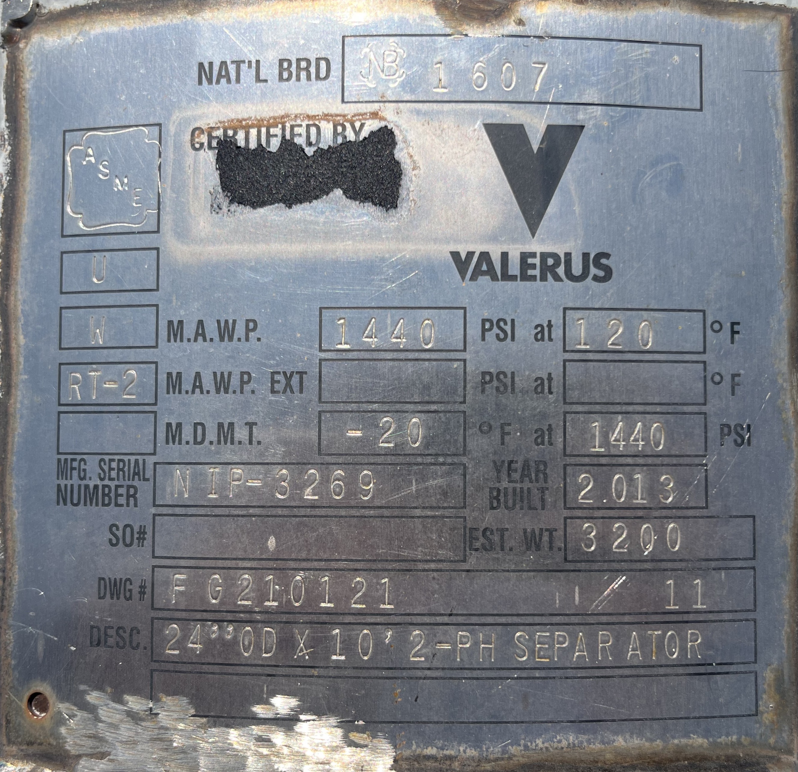 Used Separator, Vertical, 2P, 24"x10', 1440#