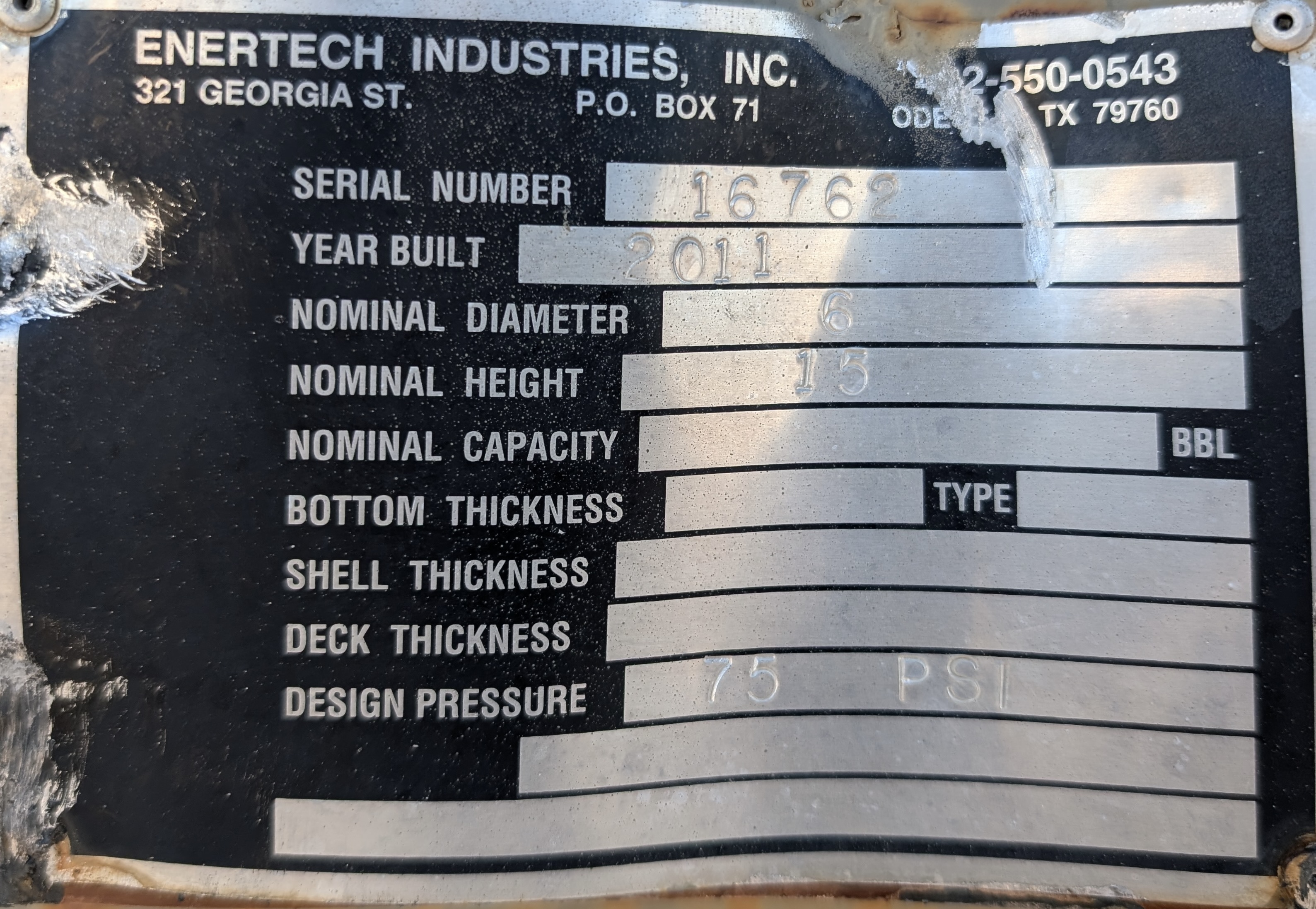 Used Separator, Horizontal, 2P, 72"x15', 75#