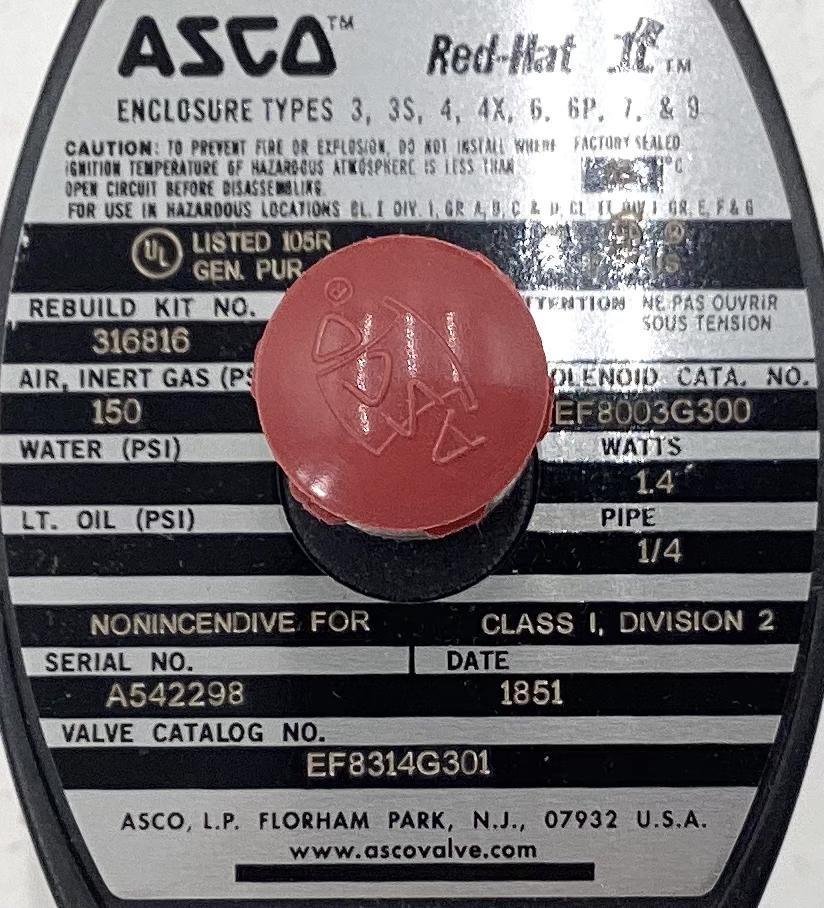 Valve, Solenoid, 2-Way, ASCO, 1/4", 150#