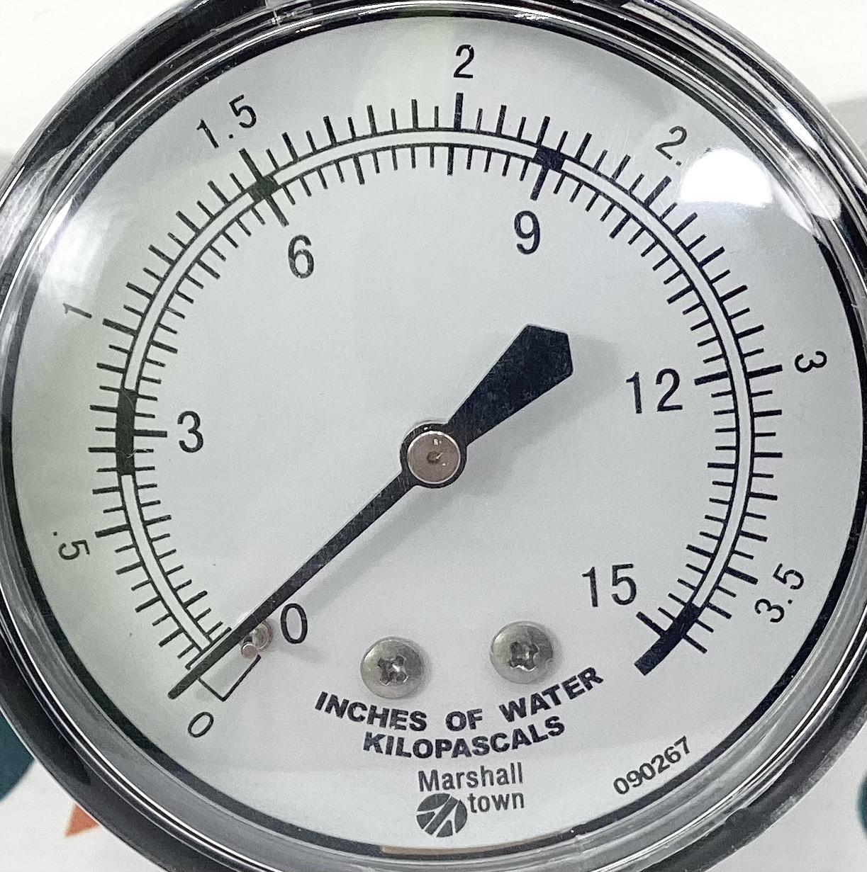 Gauge, Pressure, Dry, 1/4"x2-1/4", 0-15" WC