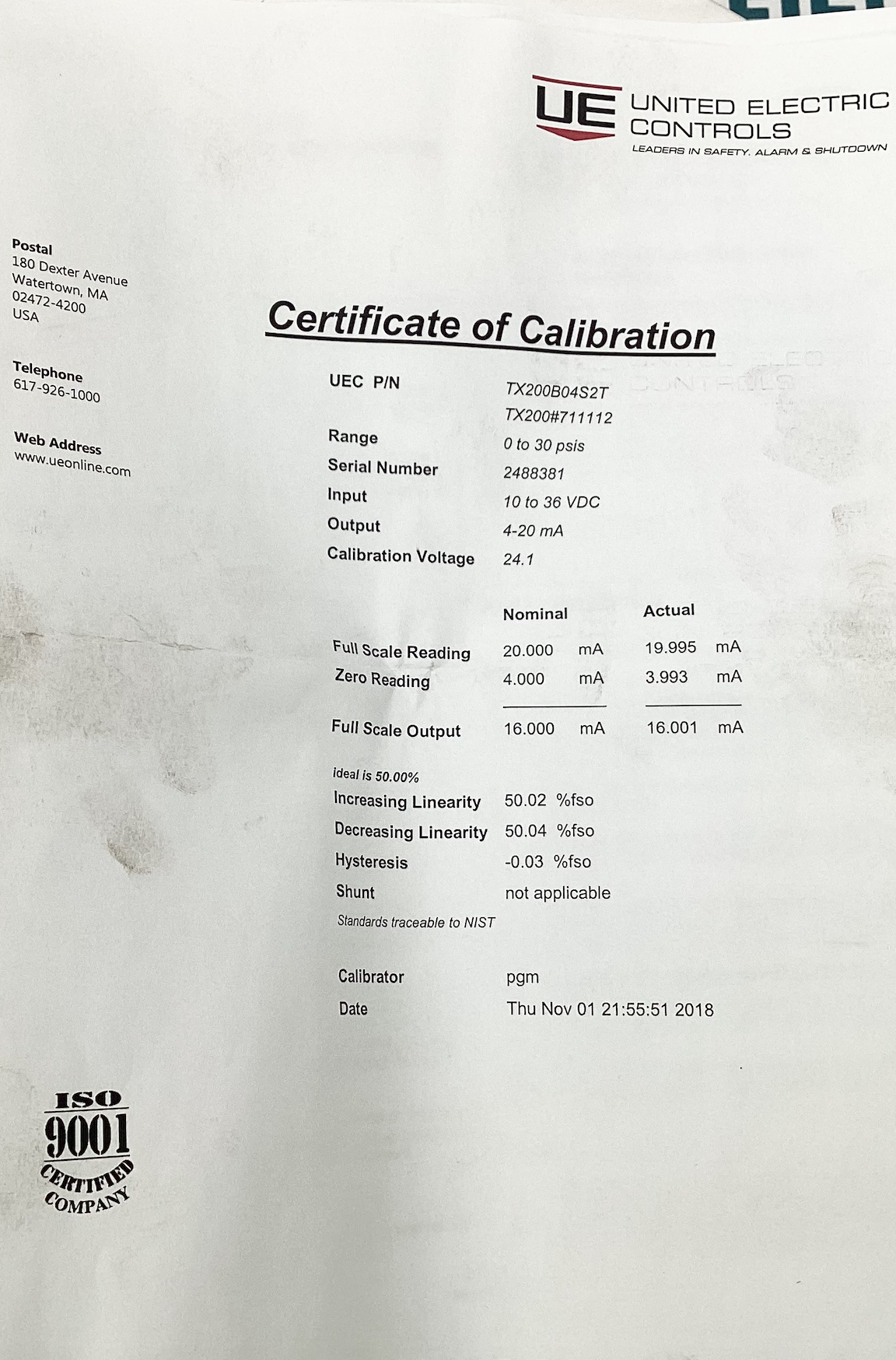 Transmitter, Pressure, 1/2", 30#