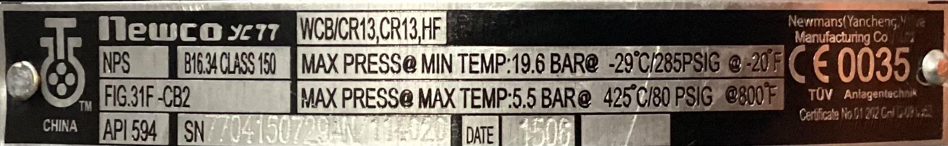 Valve, Ball, Newco, 3", RF150, 285#, YC77-31F-CB2