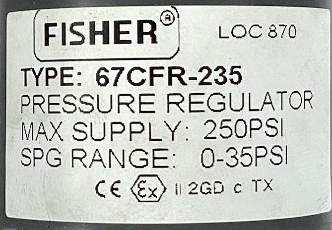 Regulator, Fisher, 1/4", 0-30#