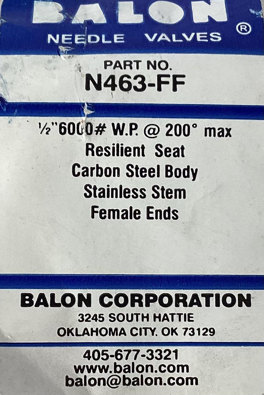 Valve, Needle, FxF, 1/2", 6000#