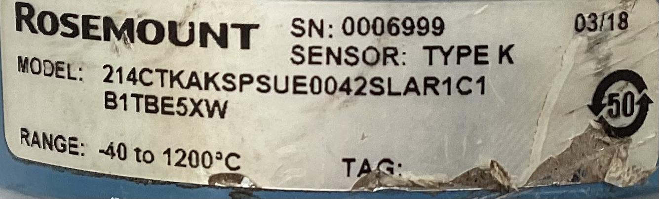 Thermocouple, Rosemount, 1/2"x4-1/4", -40 to 1200°F