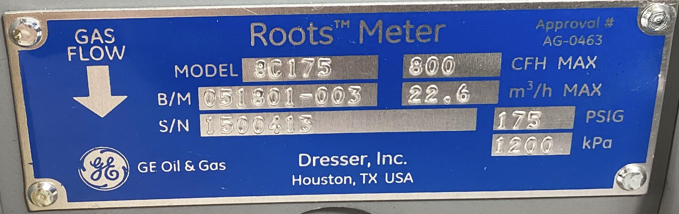 Meter, Roots, Dresser, 8C175, 2", RF150, 175#