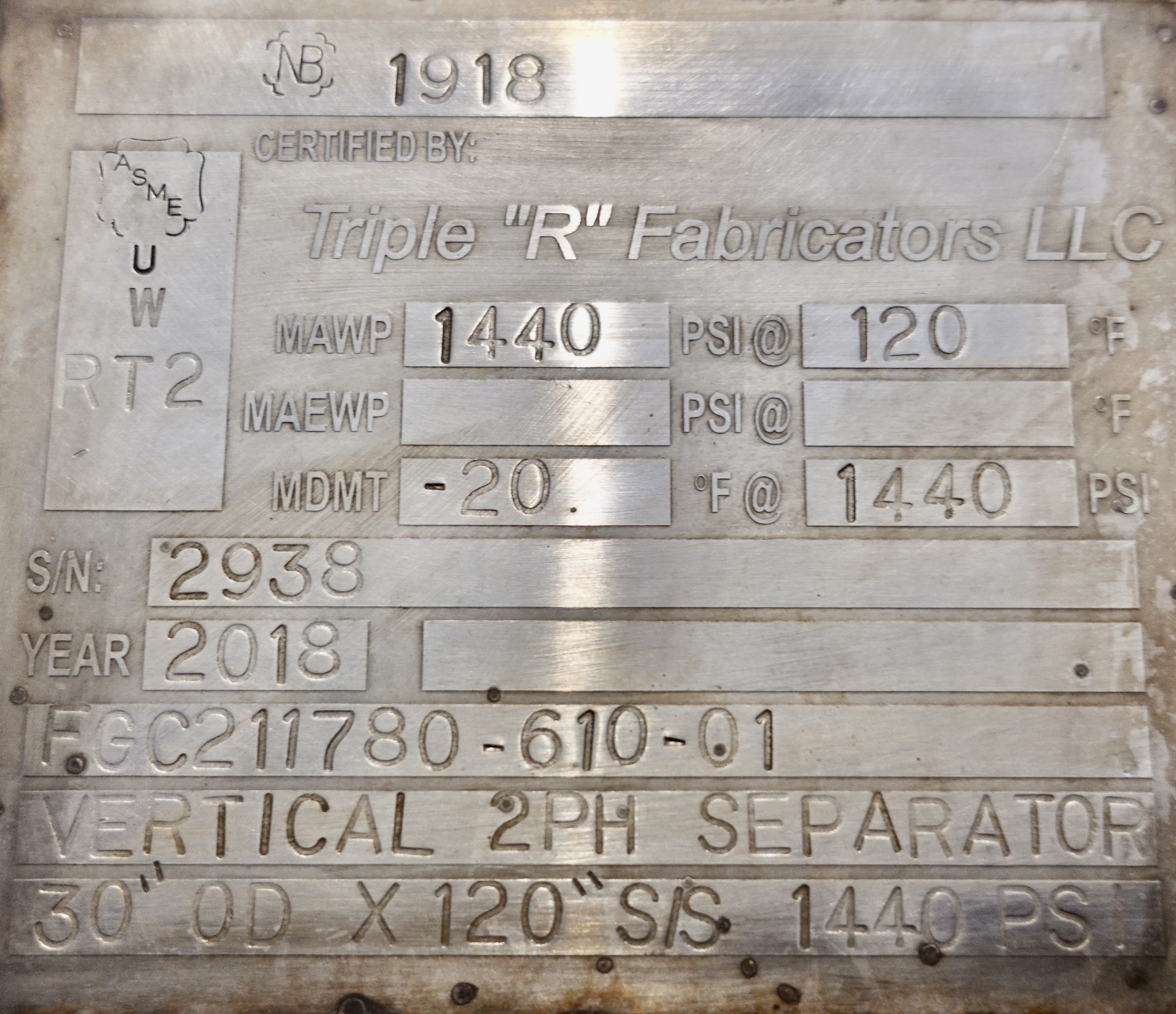 Used Separator, Vertical, 2P, 30"x10', 1440#