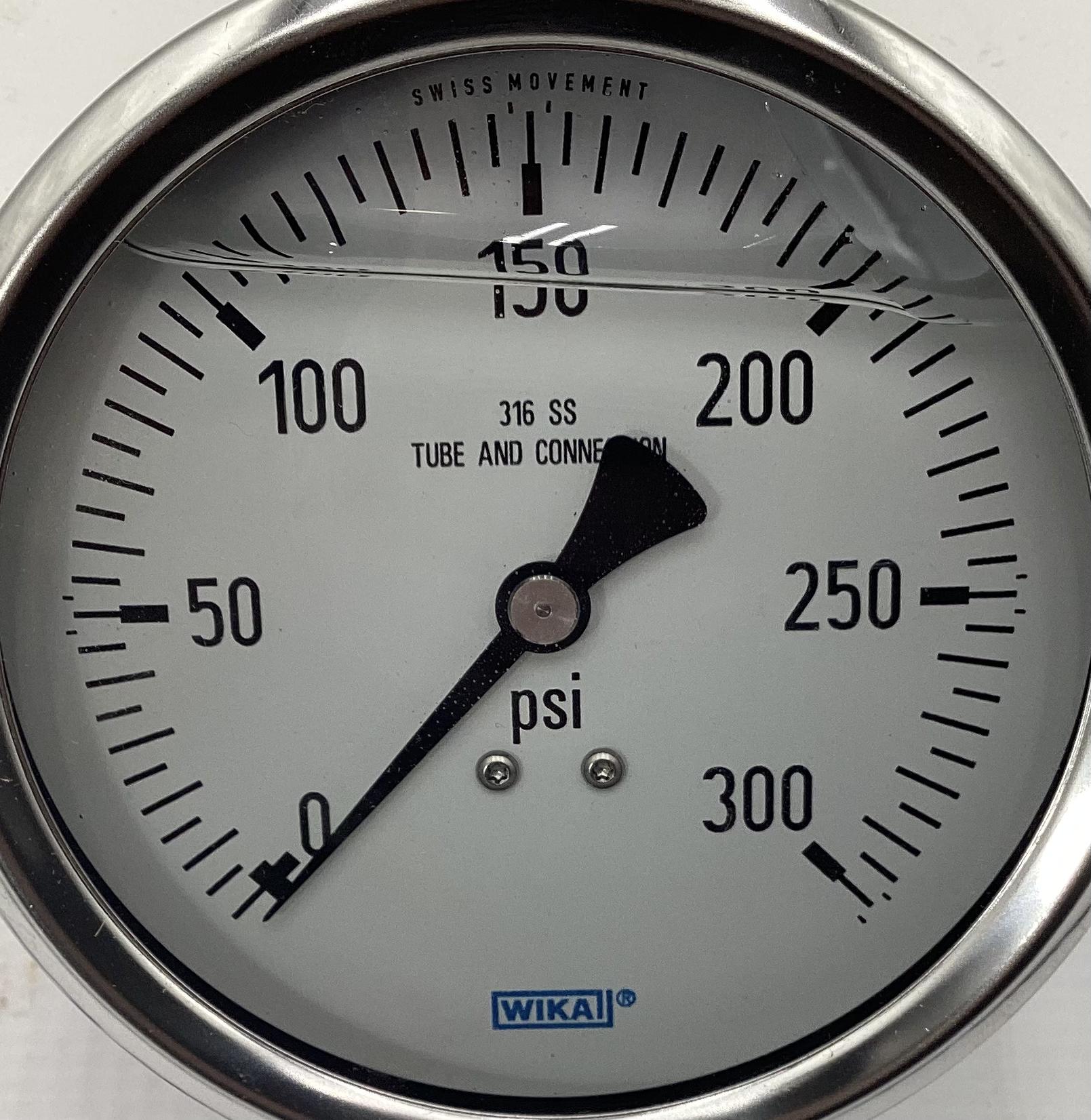 Gauge, Pressure, Liquid Filled, 1/4"x4", 0-300#