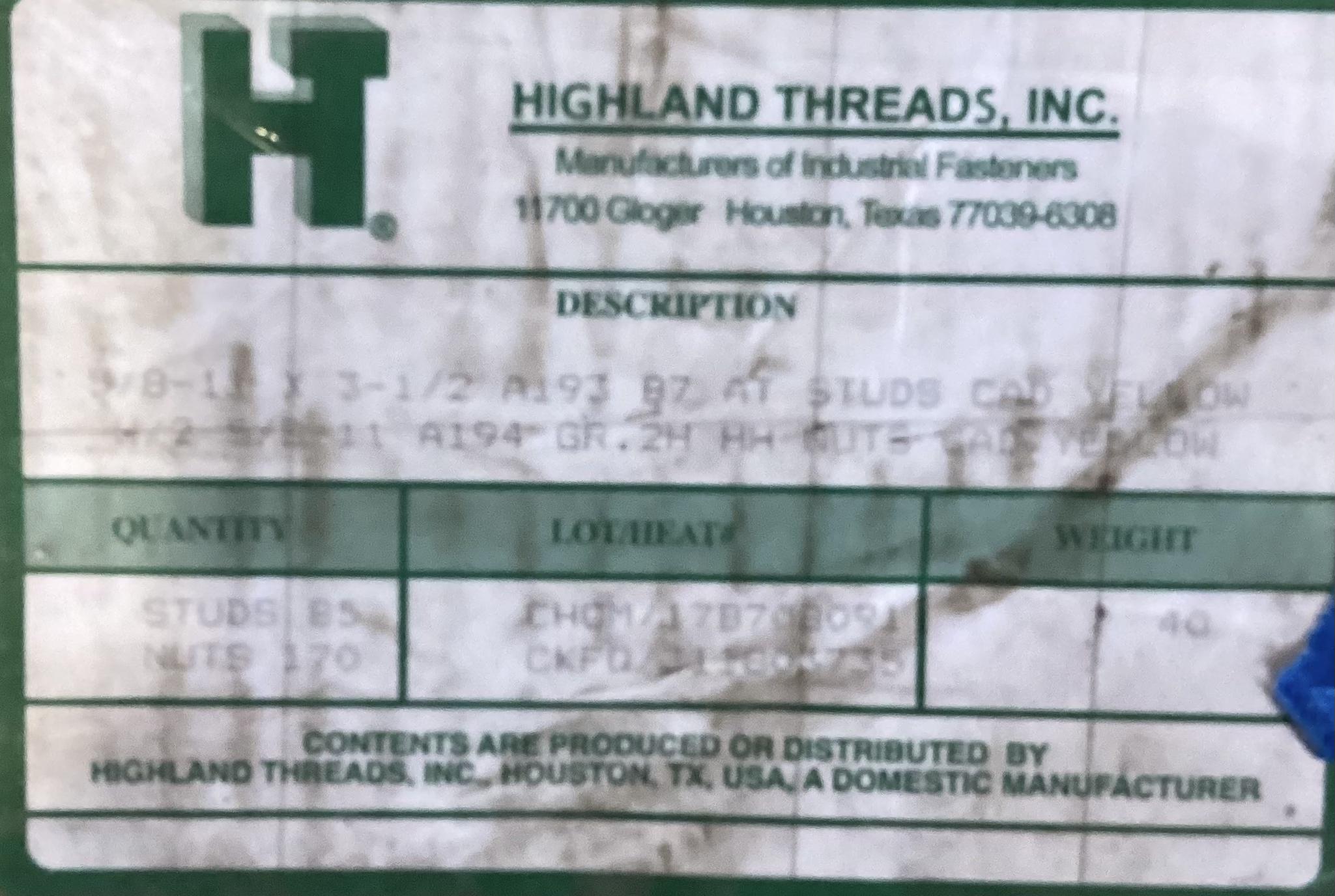 Stud, THD, 5/8"-11x3-1/2", Cadmium