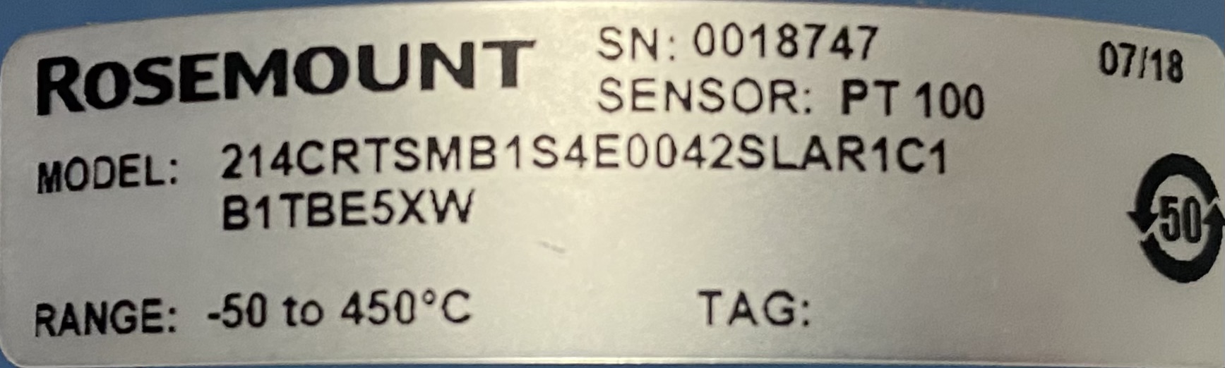 Thermocouple, Rosemount 214C, 1/2 inch NPT, 4.25 inch sensor