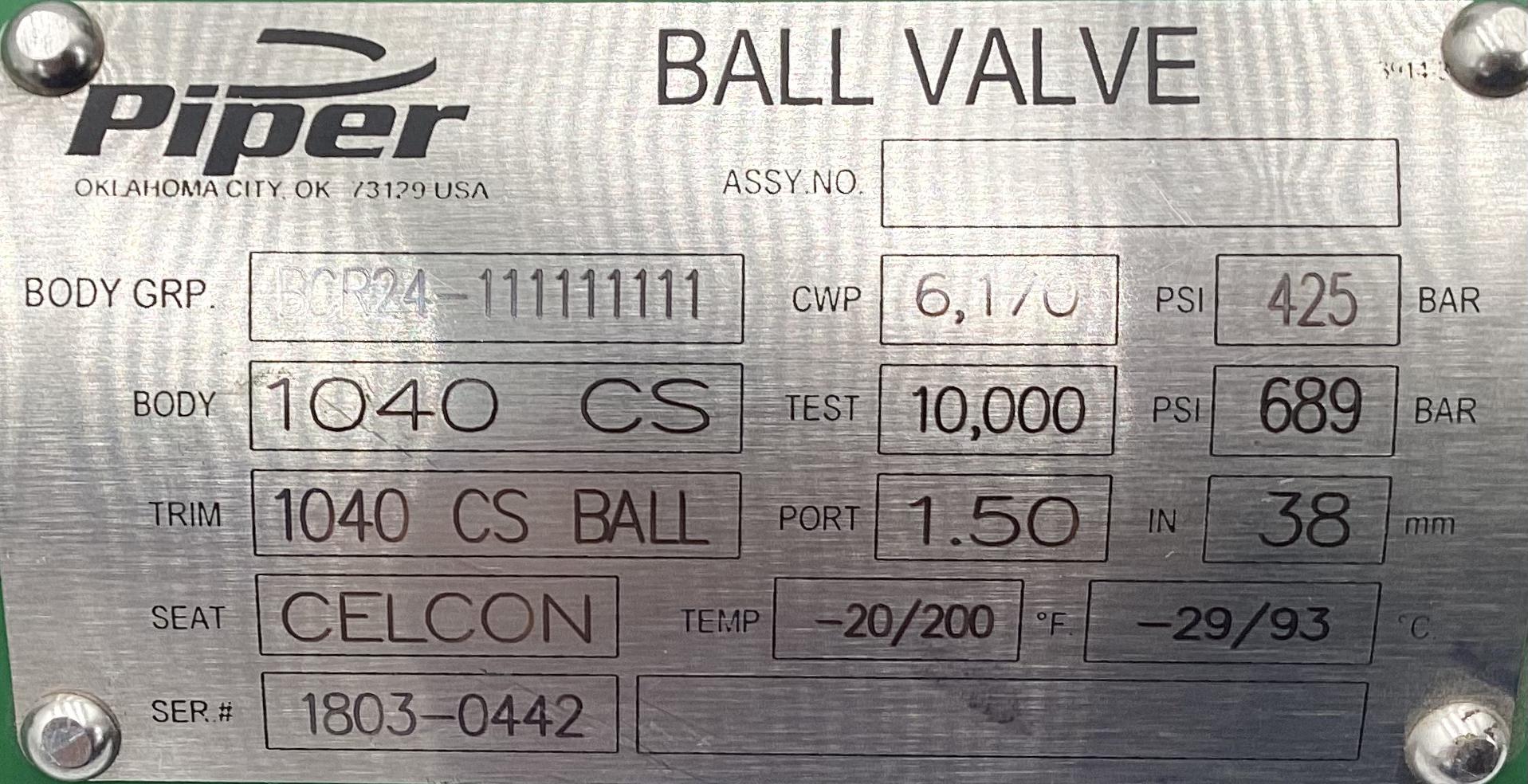 Valve, Ball, Piper, 3", 6170#