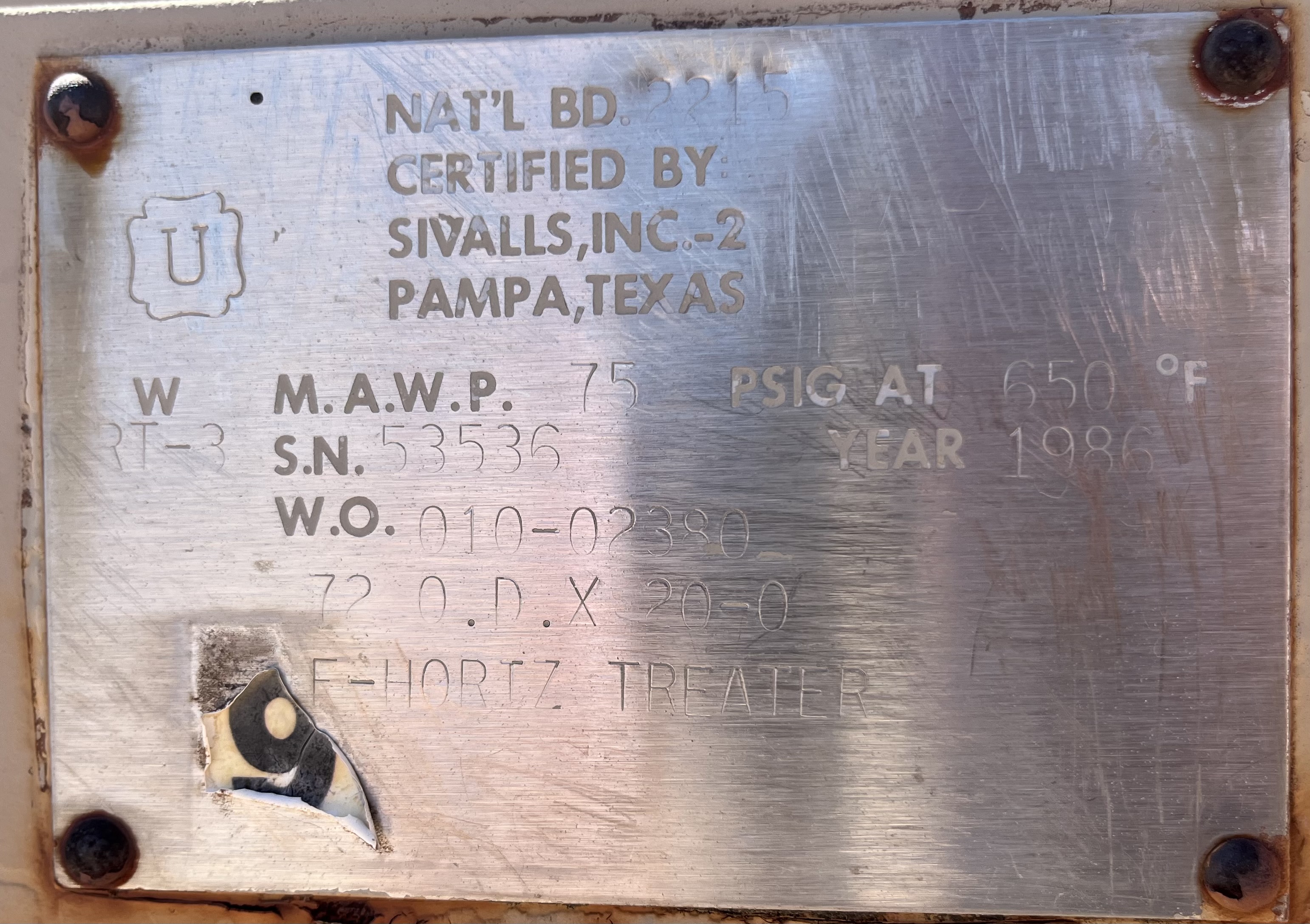 Used Heater Treater, Horizontal, 6'x20', 75#