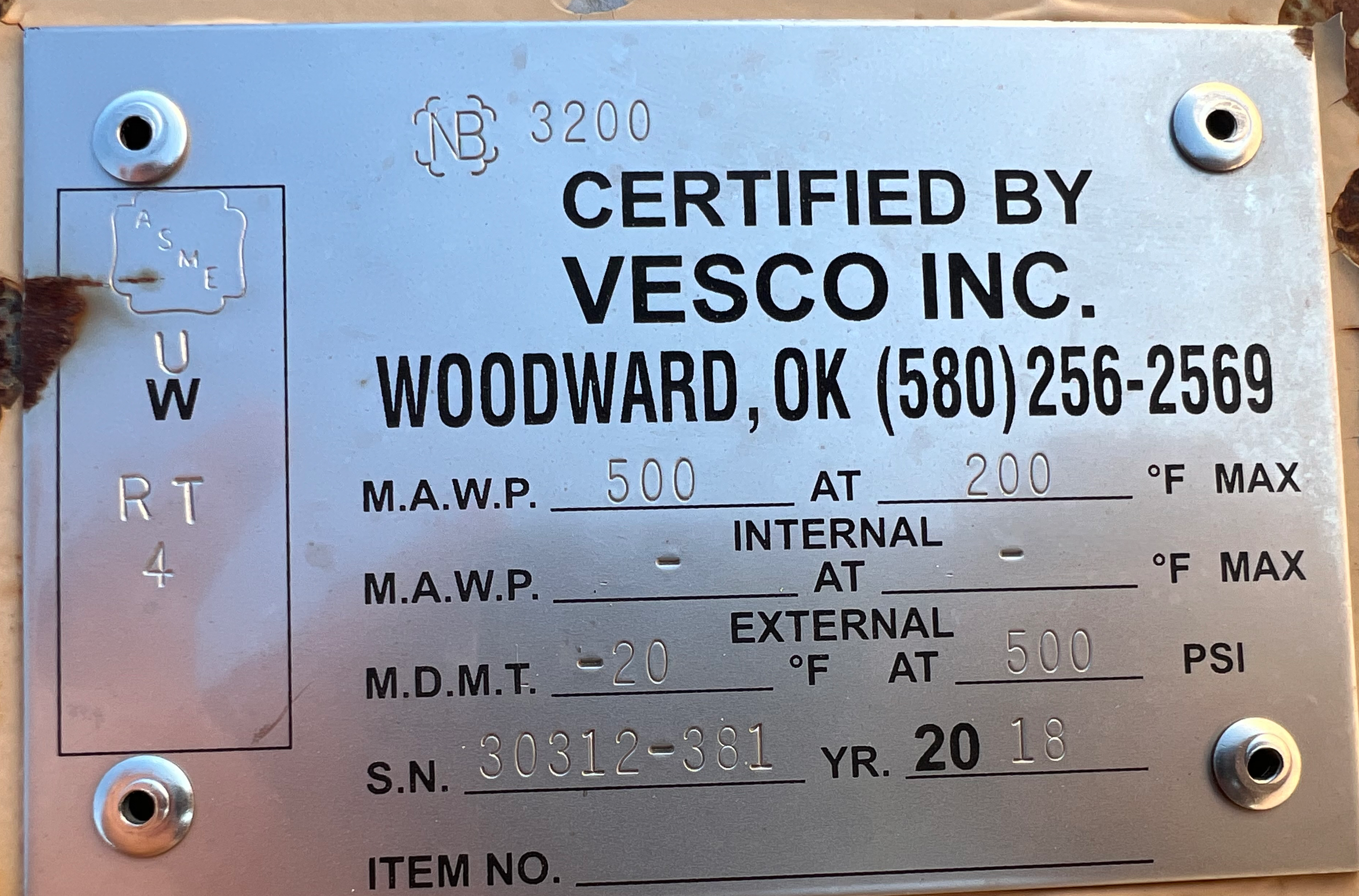 2018 Vesco Inc. 30"x10', 500#