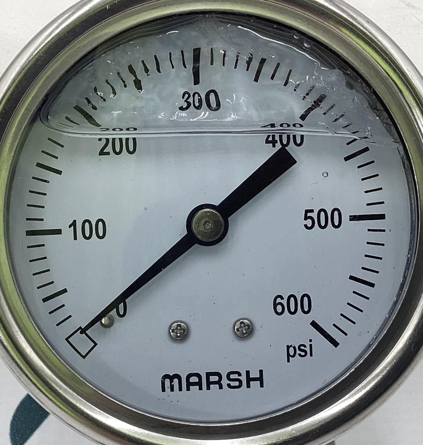 Gauge, Pressure, Wet, 1/4"x2-1/2", 0-600#