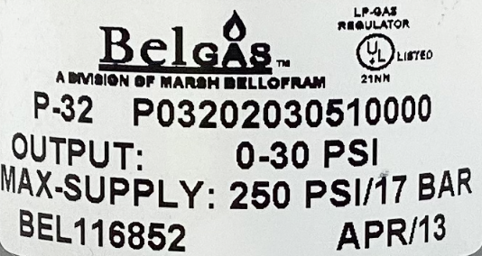 Regulator, Belgas, 1/4", 0-30#