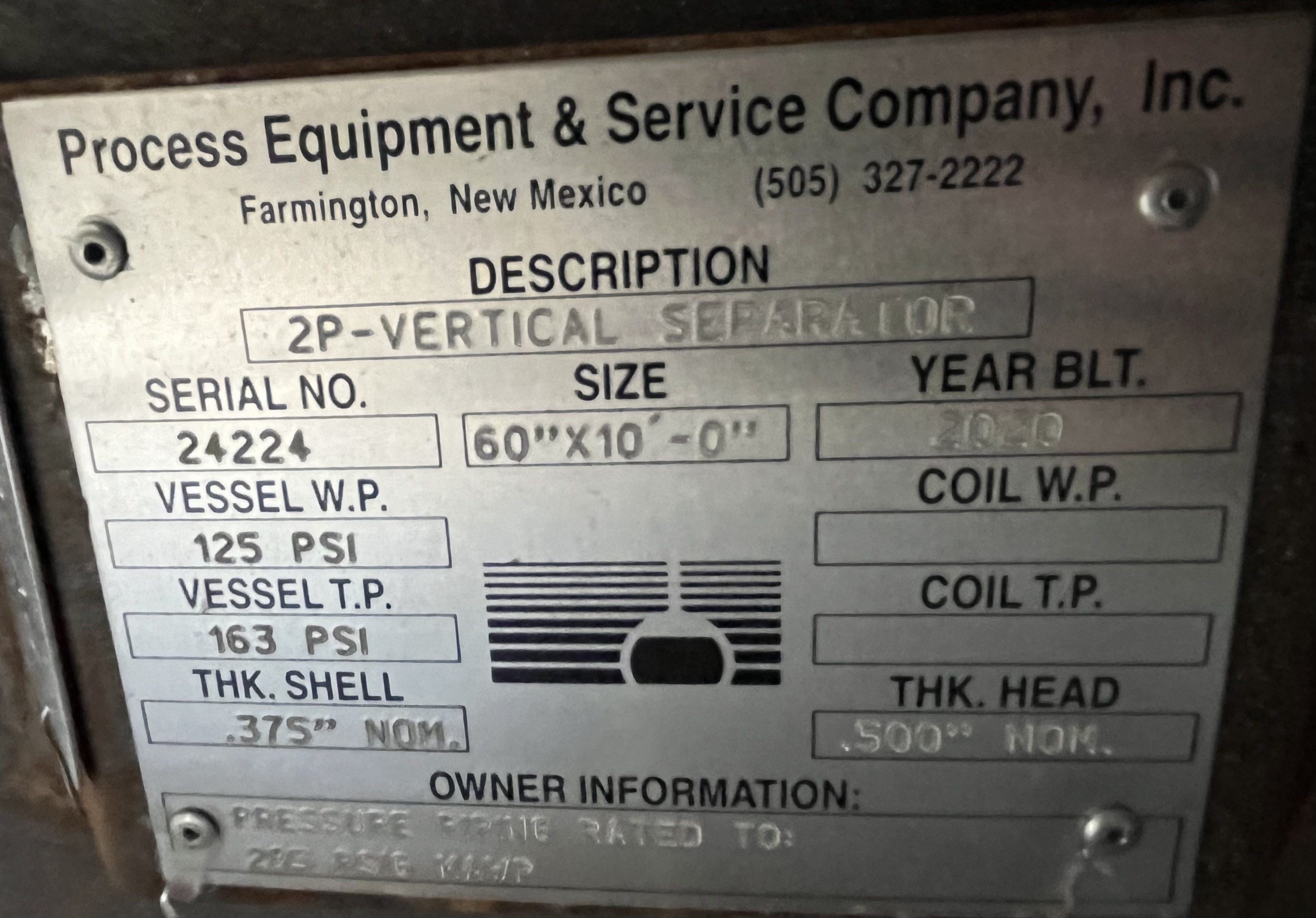 Separator, Vertical, 2P, 60"x10', 125#