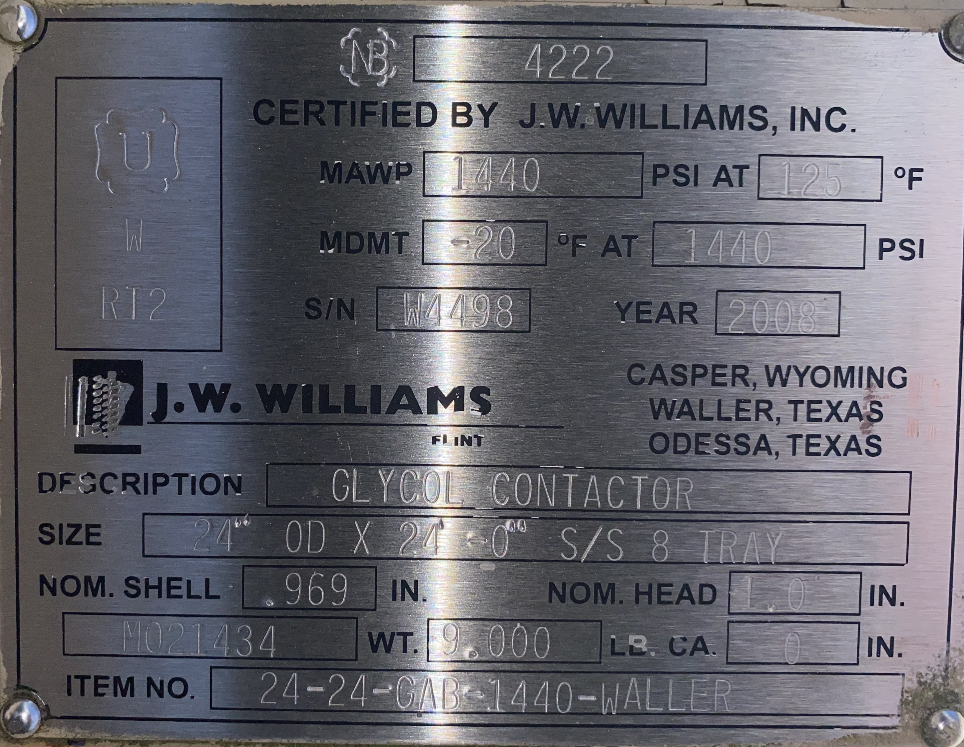 Used Dehy, 200 mbtu, 24" Tower