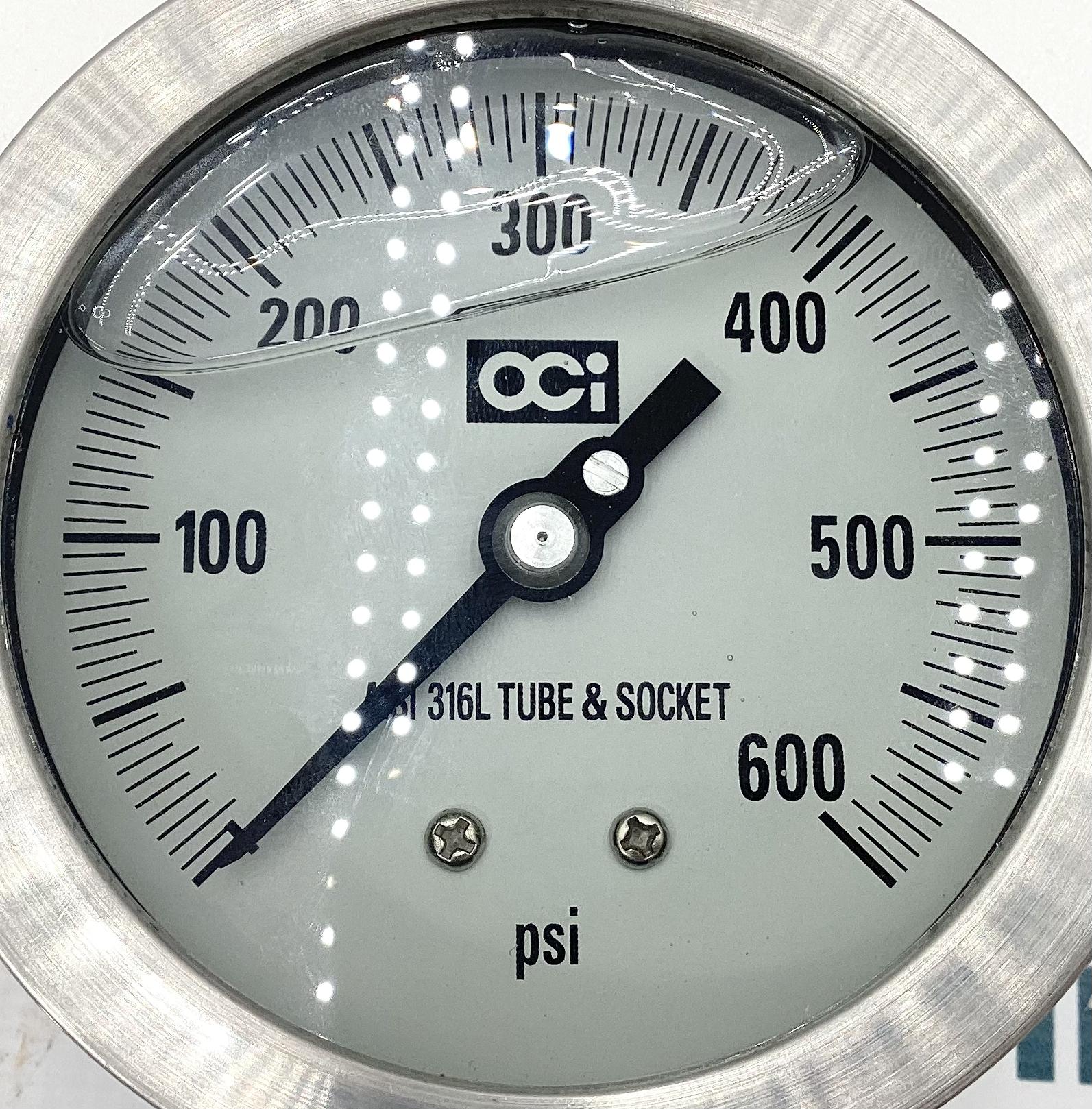 Gauge, Pressure, Liquid Filled, 1/2"x4", 0-600#