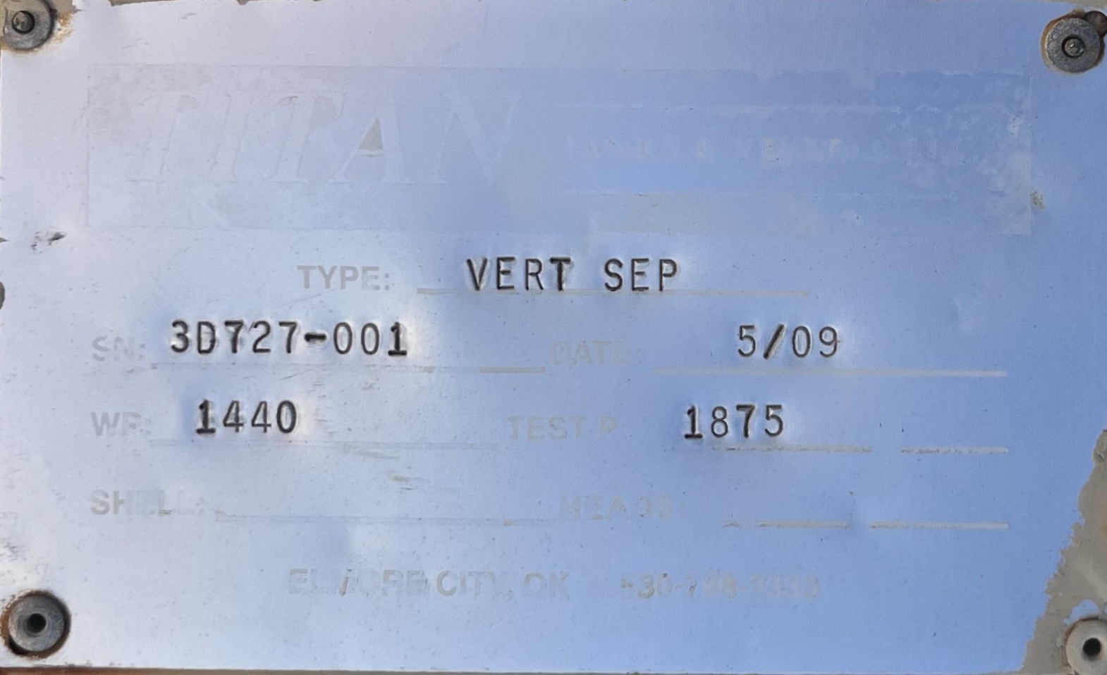 Used Separator, Vertical, 3P, 24"x10', 125#