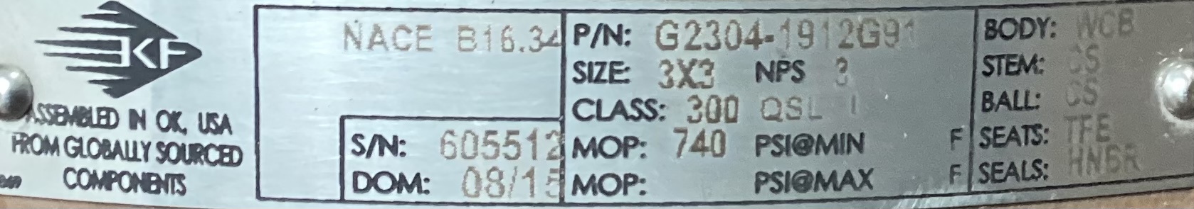 Valve, Ball, KF, 3", RF300, 740#