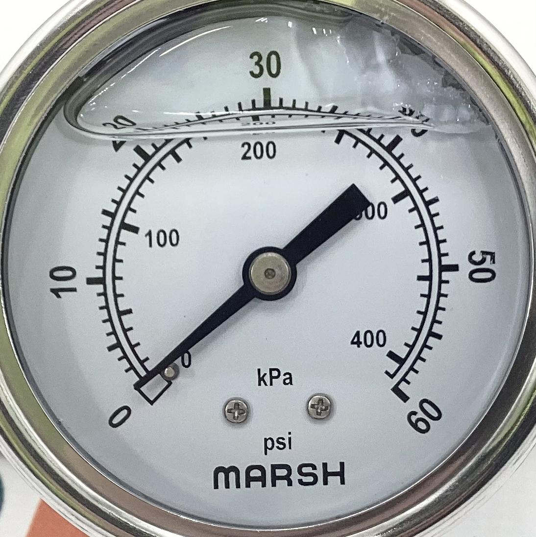 Gauge, Pressure, Liquid Filled, 1/4"x2-1/4", 0-60#